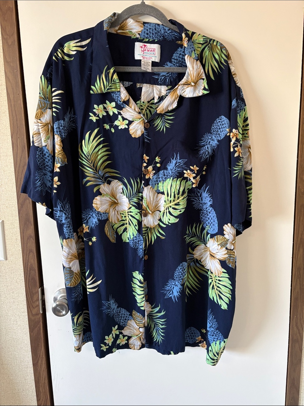 Hawaii Hangover Men's 3XL Navy Tropical Hawaiian Shirt Pineapple Floral Luau